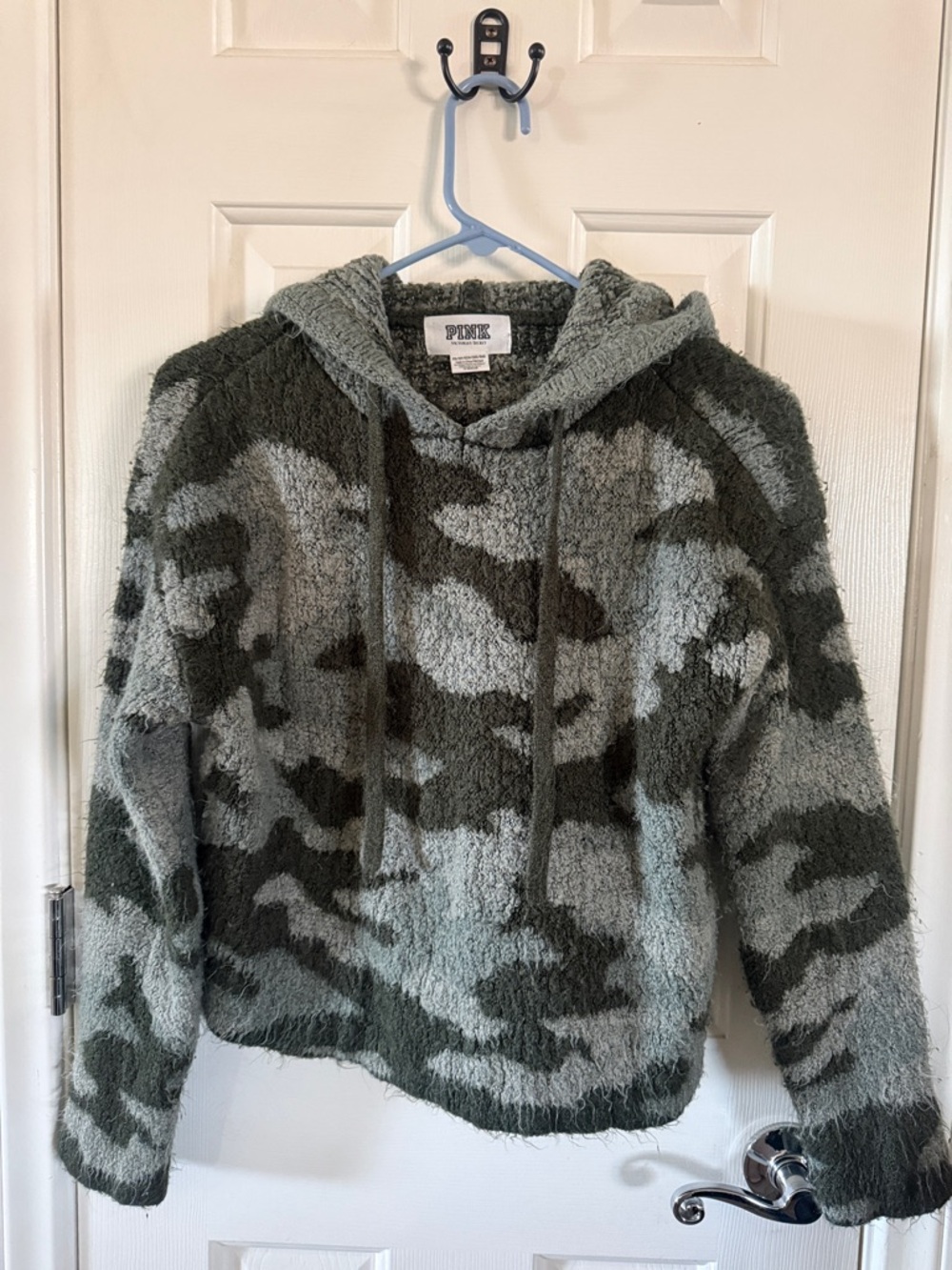 PINK Victoria's Secret Olive & Gray Camo Fuzzy Hoodie